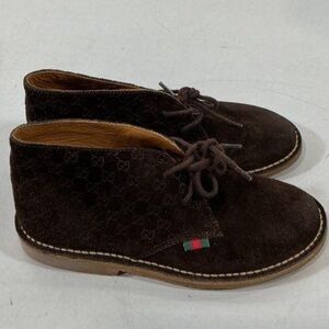 Kids Boys Gucci Guccissima Brown Suede Chukka Lace Up Ankle Boots Size 29